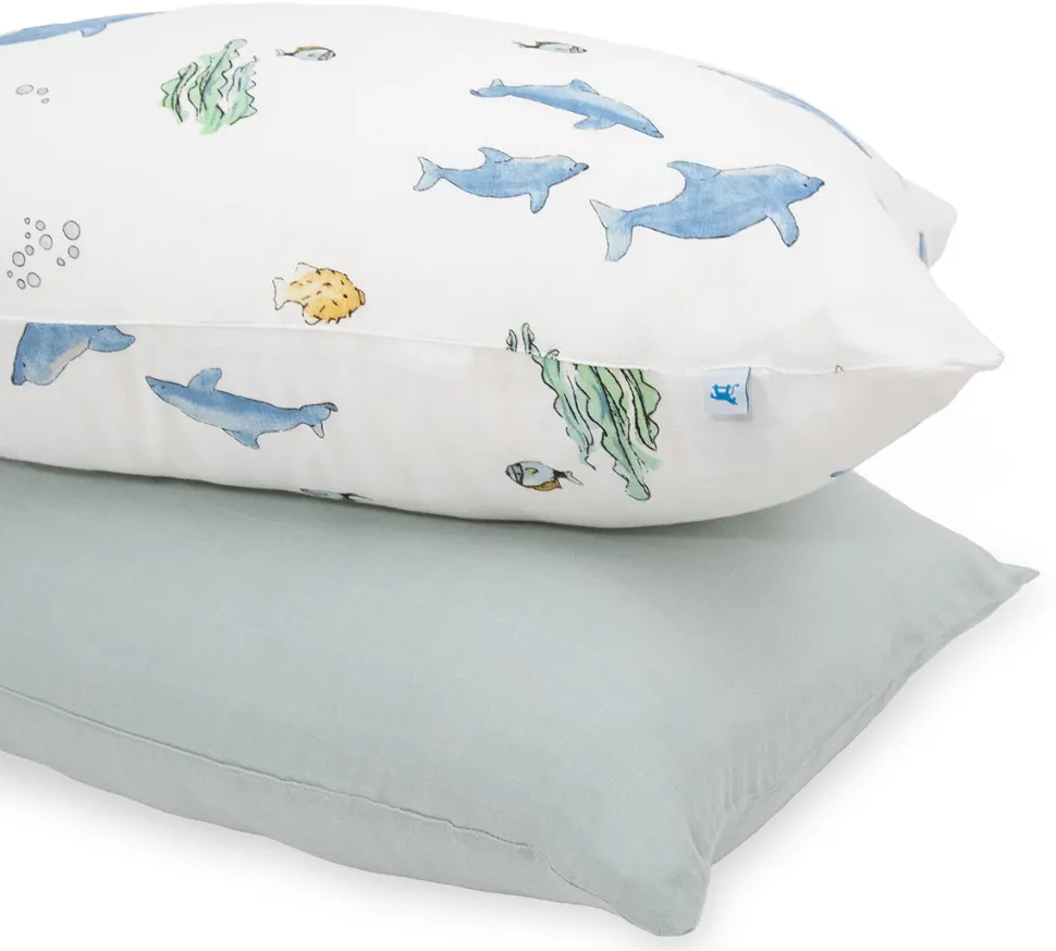 Little Unicorn Cotton Muslin Toddler Pillowcase, 2 Pack - Whales