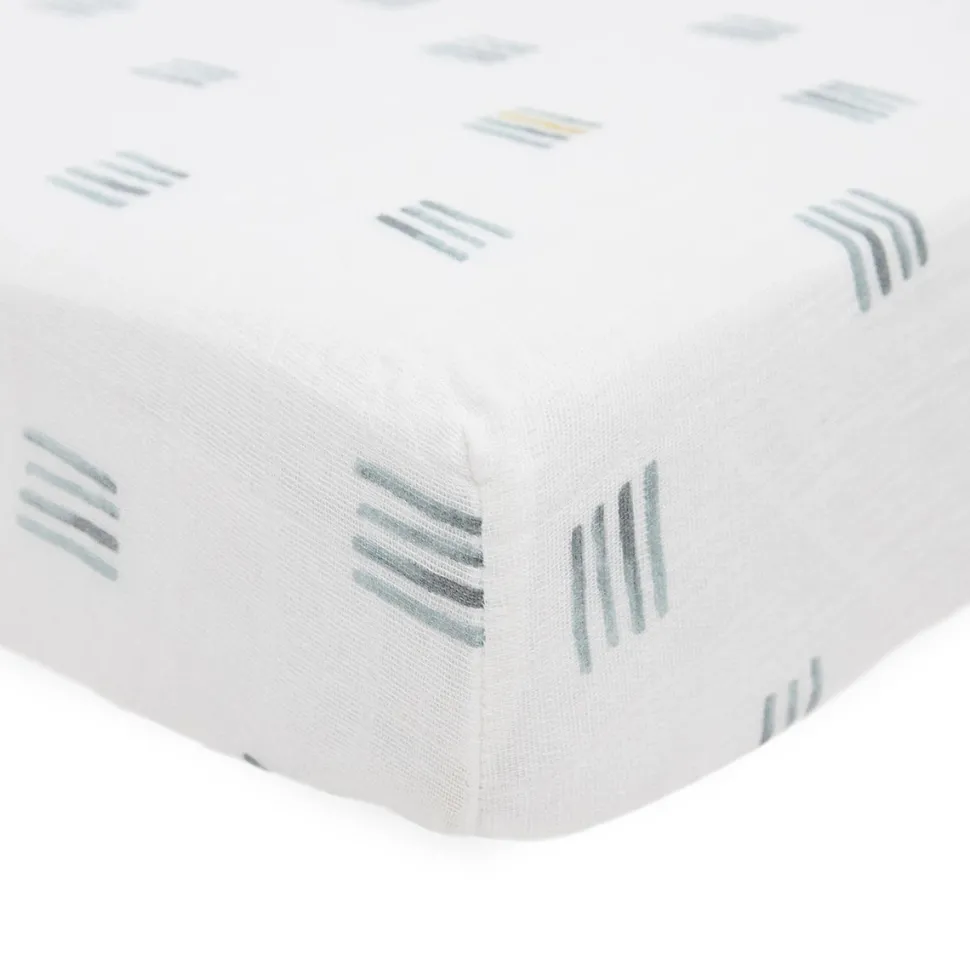 Little Unicorn Cotton Muslin Crib Sheet - Blue Stacks