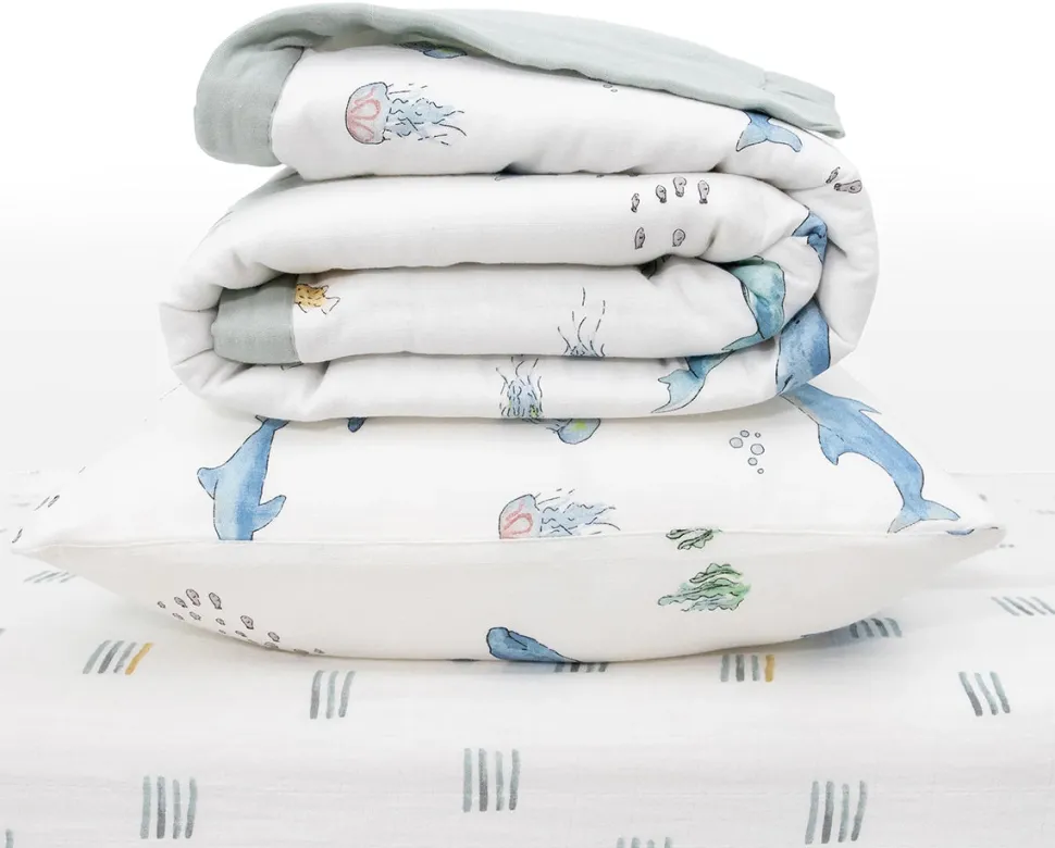 Little Unicorn Cotton Muslin Toddler Bedding 3 Piece Set - Whales