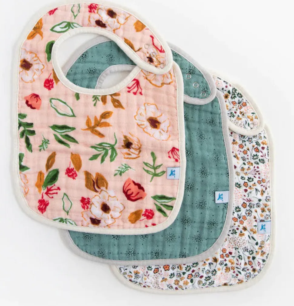 Little Unicorn Cotton Muslin Classic Bib, 3 Pack - Vintage Floral