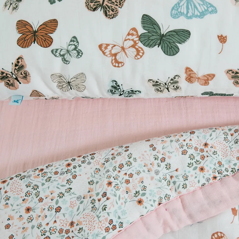 Little Unicorn Cotton Muslin Toddler Bedding 3 Piece Set - Butterflies