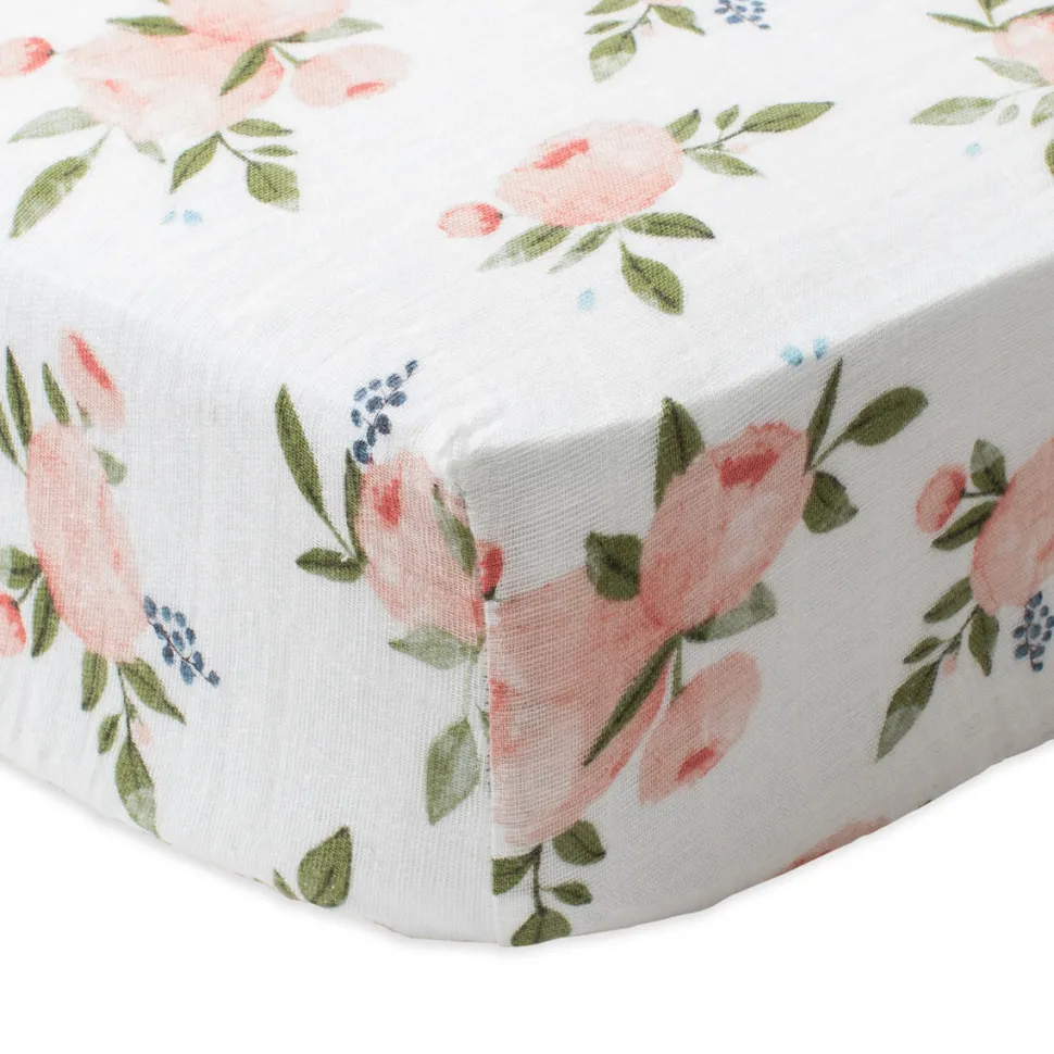 Little Unicorn Cotton Muslin Fitted Crib Sheet - Watercolor Roses