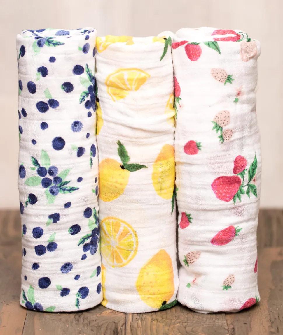 Little Unicorn Cotton Muslin Swaddle 3-Pack - Berry Lemonade