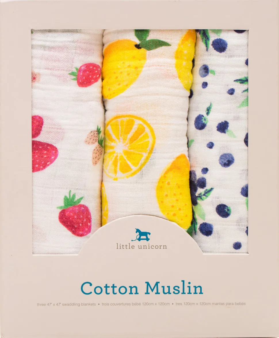 Little Unicorn Cotton Muslin Swaddle 3-Pack - Berry Lemonade