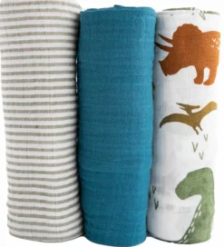 Little Unicorn Cotton Muslin Swaddle 3 Pack - Dino Friends 2 set