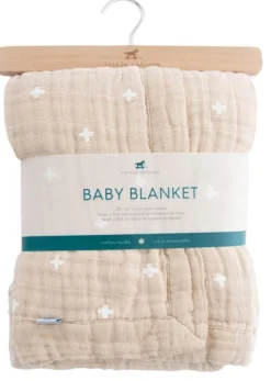 Little Unicorn Cotton Muslin Baby Blanket - Taupe Cross