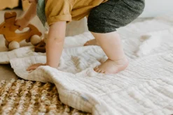 Little Unicorn Cotton Muslin Baby Blanket - Taupe Cross