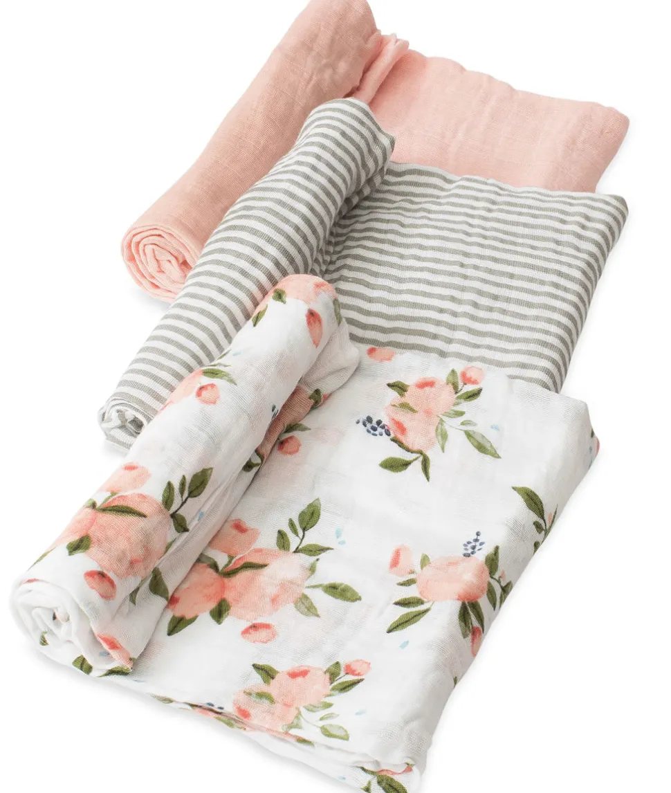 Little Unicorn Cotton Muslin Swaddle 3 Pack - Watercolor Roses