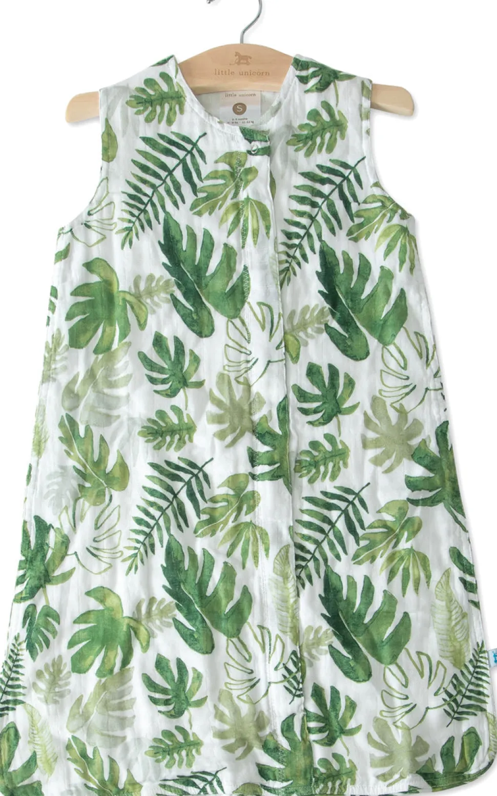 Little Unicorn Cotton Muslin Sleep Bag, Small - Tropical Leaf