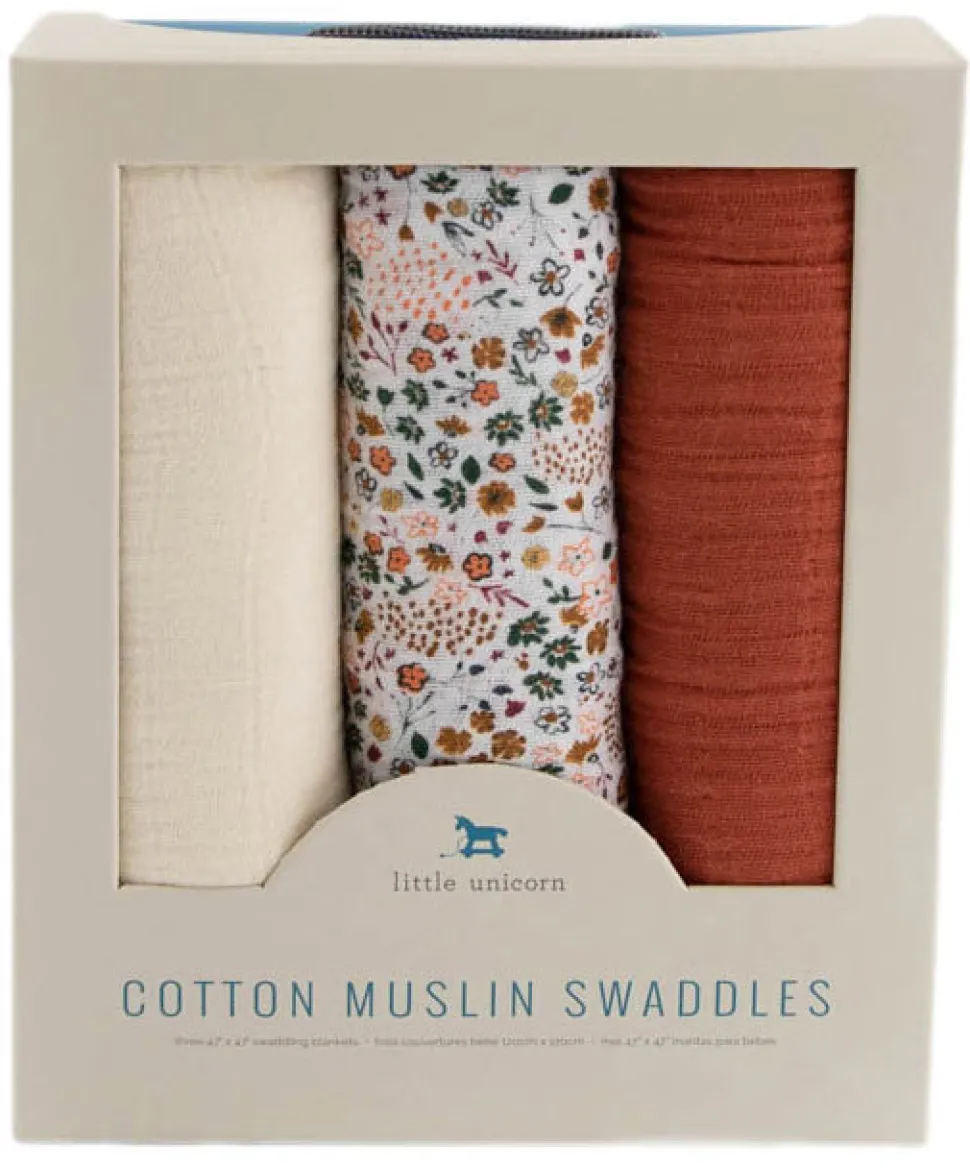 Little Unicorn Cotton Muslin Swaddle 3 Pack - Pressed Petals