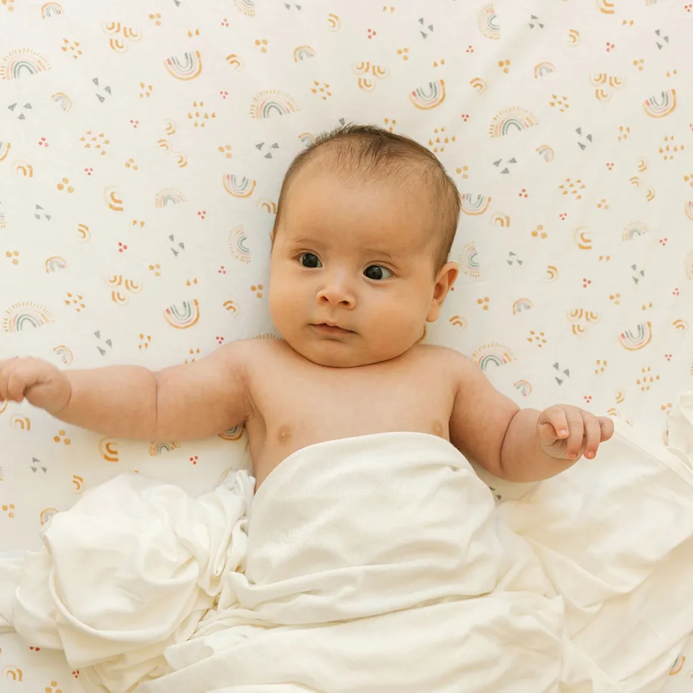 Little Unicorn Stretch Knit Crib Sheet - Rainbows