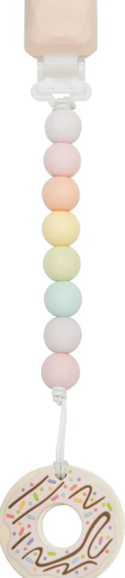 Loulou Lollipop Silicone Teether with Gem Clip - Pink Donut