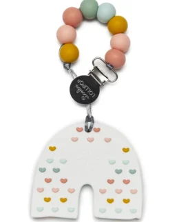 Loulou Lollipop Silicone Teether with Clip - Pastel Rainbow