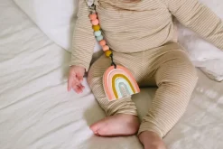 Loulou Lollipop Silicone Teether with Clip - Pastel Rainbow