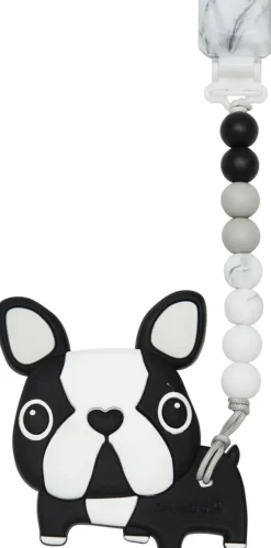 Loulou Lollipop Silicone Teether with Gem Clip - Boston Terrier/Black