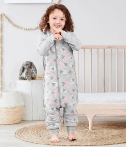 Love To Dream Sleep Suit Quilted Organic Cotton/Merino Wool 2.5 TOG, 12-24 M - Bah Bah Sheep Pink