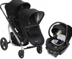 Maxi-Cosi Lila Double Stroller + Mico XP Max Travel System Bundle - Nomad Black / Essential Black