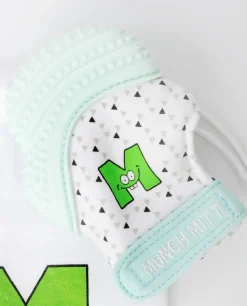 Munch Mitt Teething Mitten - Mint Green Triangles