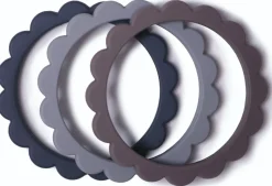 Mushie Flower Teething Bracelet 3-Pack - Steel/Dove Gray/Stone