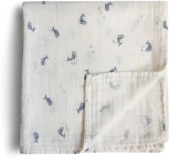 Mushie Organic Cotton Muslin Swaddle Blanket - Whales