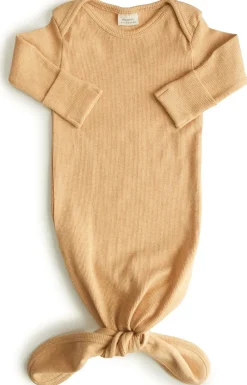 Mushie Ribbed Knotted Baby Gown - Mustard Melange