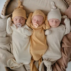 Mushie Ribbed Knotted Baby Gown - Mustard Melange