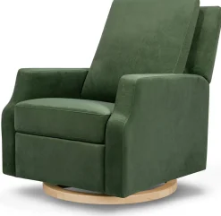 Namesake Crewe Swivel Glider Recliner - Forest Green Velvet w/Light Wood Base