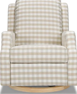 Namesake Crewe Swivel Glider Recliner - Tan Gingham w/Light Wood Base