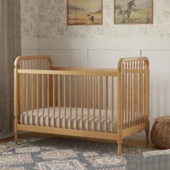 Namesake Liberty 3-in-1 Convertible Spindle Crib w/Toddler Bed Conversion Kit - Honey