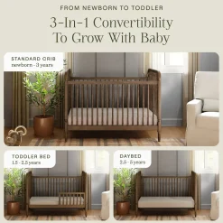 Namesake Liberty 3-in-1 Convertible Spindle Crib w/Toddler Bed Conversion Kit - Natural Walnut