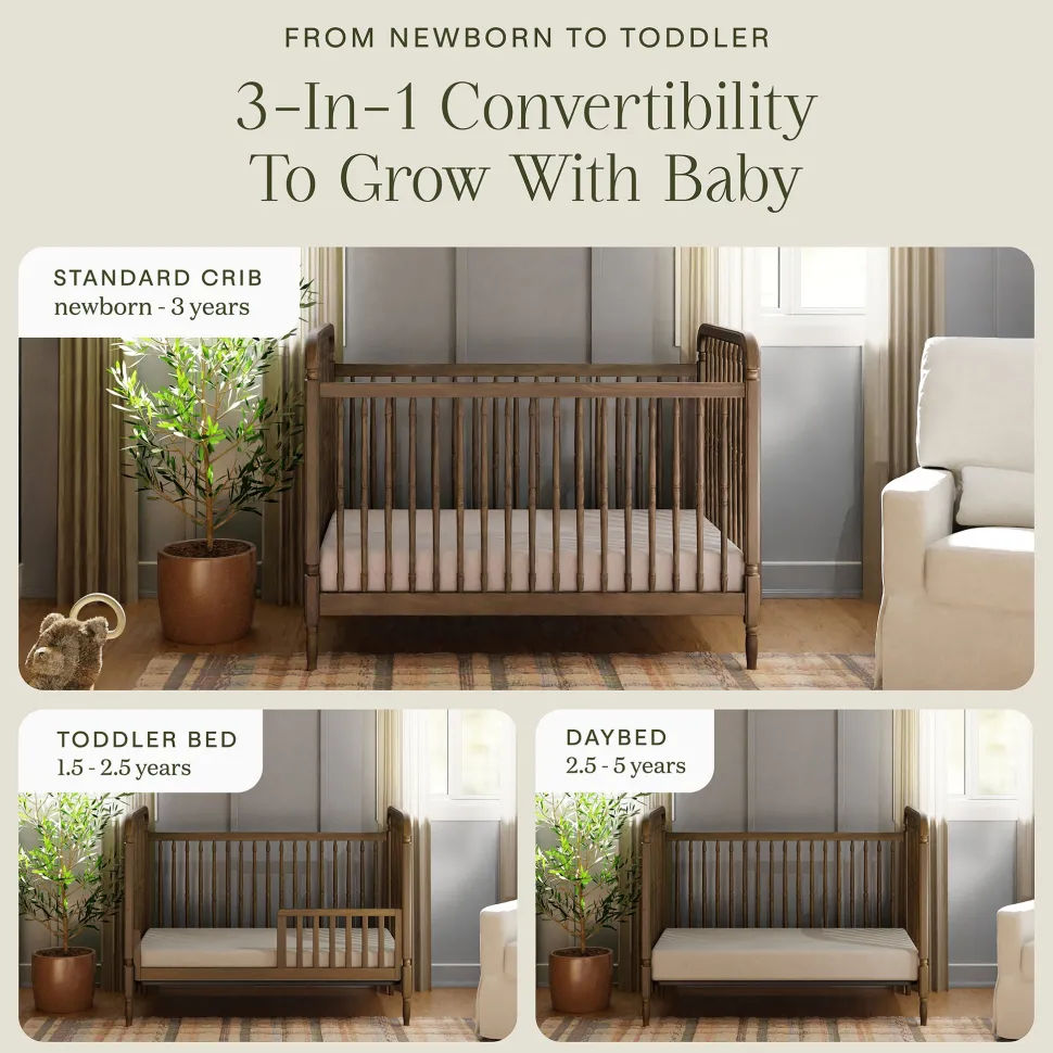 Namesake Liberty 3-in-1 Convertible Spindle Crib w/Toddler Bed Conversion Kit - Natural Walnut