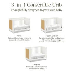 Namesake Marin w/ Cane 3-in-1 Convertible Crib - Warm White / Honey Cane