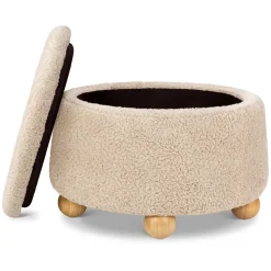 Namesake Tuffet Storage Ottoman - Chai Shearling with Honey Ball Feet
