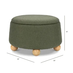 Namesake Tuffet Storage Ottoman - Performance Olive Boucle with Honey Ball Feet