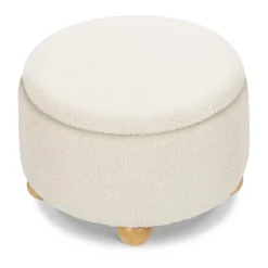 Namesake Tuffet Storage Ottoman - Performance Ivory Boucle with Honey Ball Feet