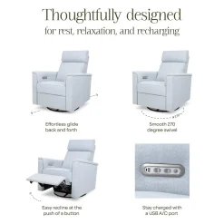 Namesake Willa Plus Electric Glider Recliner w/ Electric Headrest - Performance Blue Chambray Eco-Twill