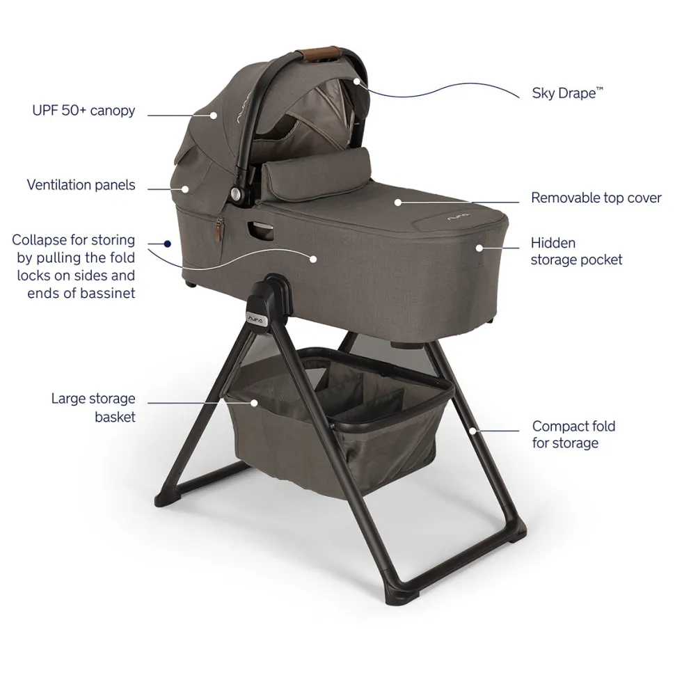 Nuna DEMI Next Bassinet + Stand - Granite