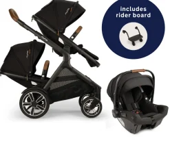 Nuna DEMI Next Double Stroller with Rider Board + PIPA urbn Travel System Bundle - Caviar