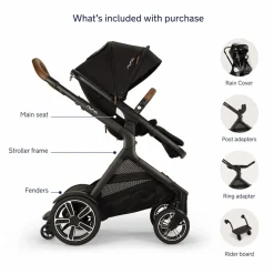 Nuna DEMI Next Double Stroller with Rider Board + PIPA urbn Travel System Bundle - Caviar