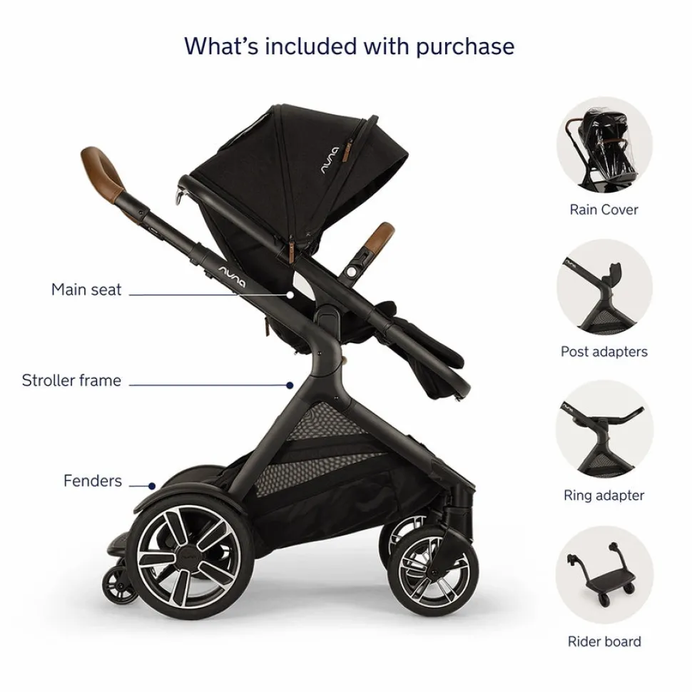 Nuna DEMI Next Double Stroller with Rider Board + PIPA urbn Travel System Bundle - Caviar