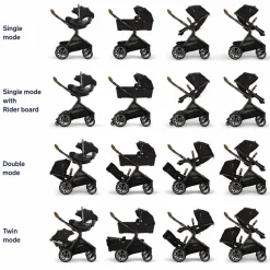 Nuna DEMI Next Double Stroller with Rider Board + PIPA urbn Travel System Bundle - Caviar