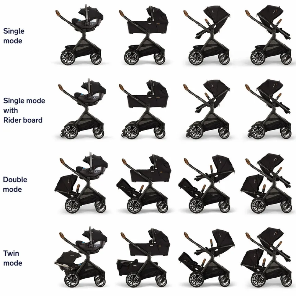 Nuna DEMI Next Double Stroller with Rider Board + PIPA urbn Travel System Bundle - Caviar