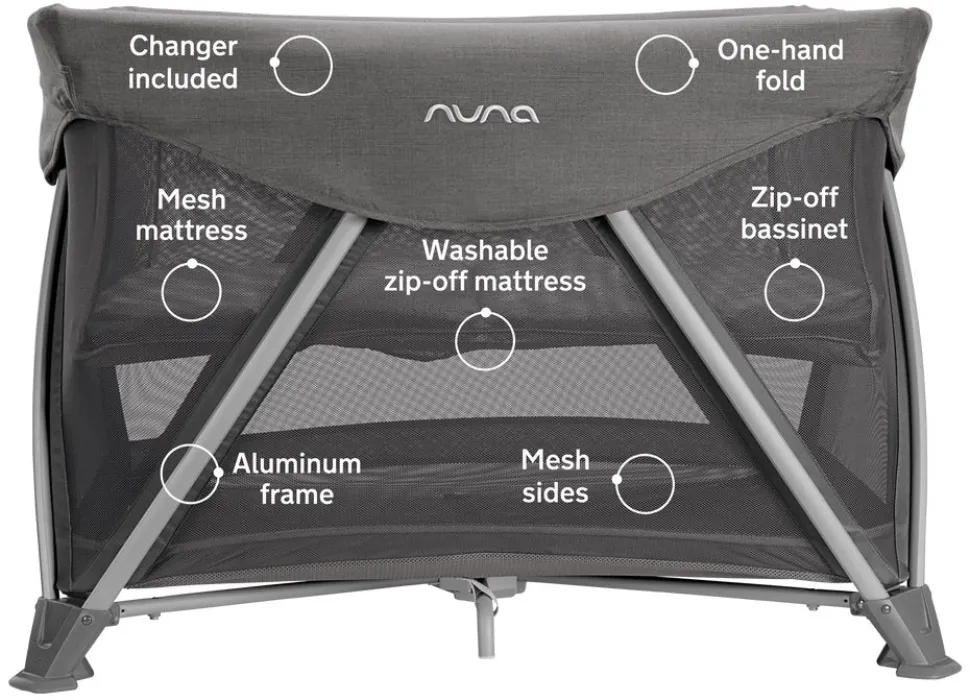 Nuna SENA Aire Playard with Zip-Off Bassinet + Changer (One Box) - Granite