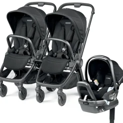Peg Perego City Loop Double Stroller + Primo Viaggio Lounge Travel System Bundle - Black / True Black / True Black
