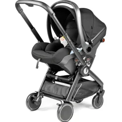 Peg Perego City Loop Double Stroller + Primo Viaggio Lounge Travel System Bundle - Black / True Black / True Black