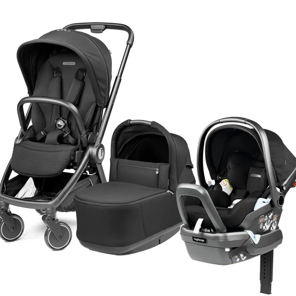 Peg Perego City Loop Stroller + Bassinet + Primo Viaggio Lounge Travel System Bundle - Black / True Black / True Black