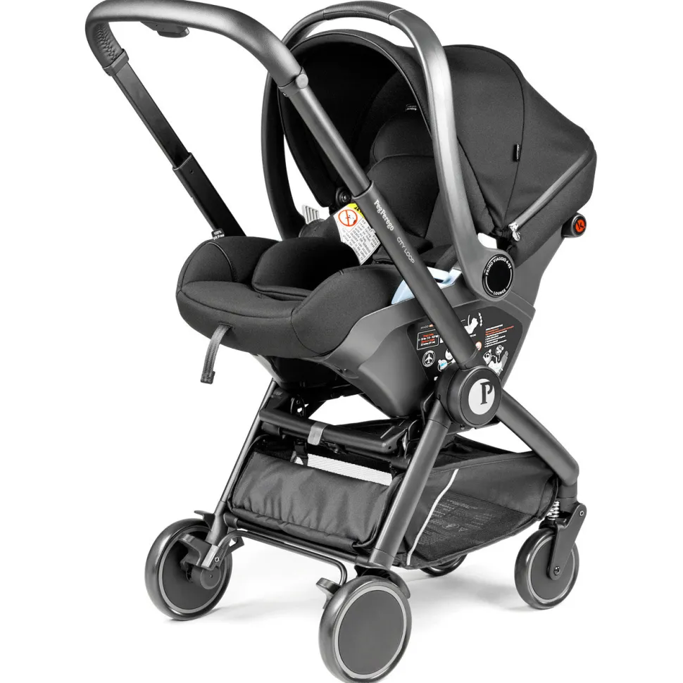 Peg Perego City Loop Stroller + Bassinet + Primo Viaggio Lounge Travel System Bundle - Black / True Black / True Black