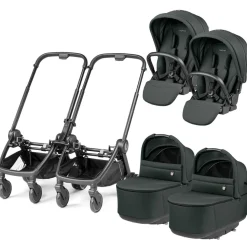 Peg Perego City Loop Twin Stroller + Pop Up Bassinet With Stand Bundle - Black / Metal / Metal