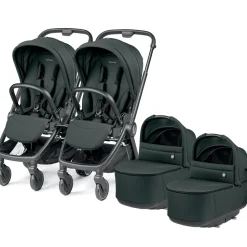 Peg Perego City Loop Twin Stroller + Pop Up Bassinet With Stand Bundle - Black / Metal / Metal