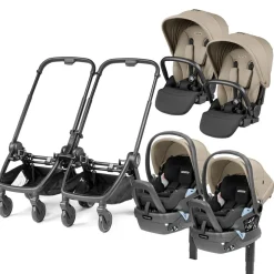 Peg Perego City Loop Twin Stroller + Primo Viaggio Lounge Travel System Bundle - Black / Vanilla Blend / Vanilla Blend